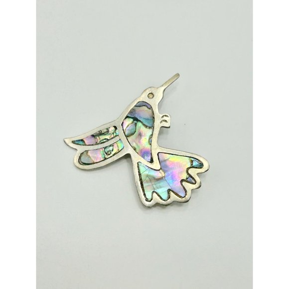 Vintage Alpaca Silver Mexico Hummingbird Bird Pin Brooch w Abalone Shell Inlay - Picture 11 of 13